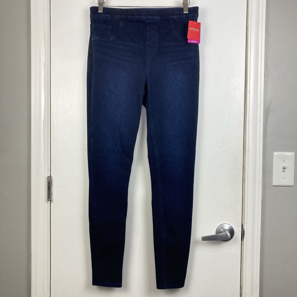 Spanx NWT Jean-ish Ankle Leggings Dark Twilight Blue Rinse Wash Stretchy Shape L